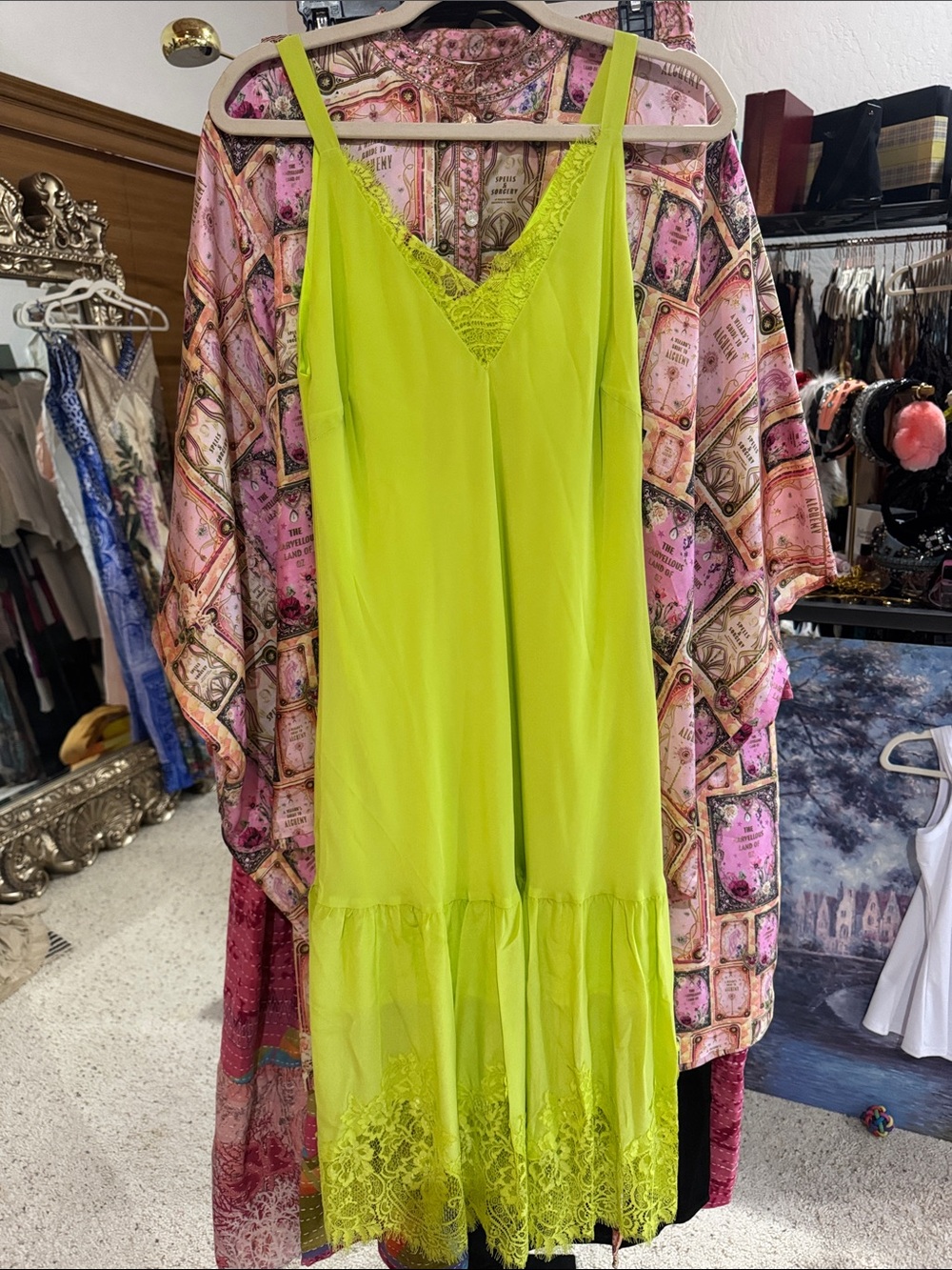 Gold Hawk Lime Double Silk Lace Midi Dress, NWT, $389MSRP